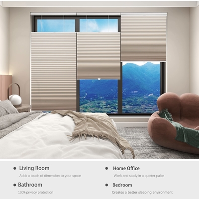 WELLSOURCE Light Filtering/Dimout Cellular Shades Cordless, Top Down Bottom Up Blinds for Windows, 1.5&quot; Single Cell Plea