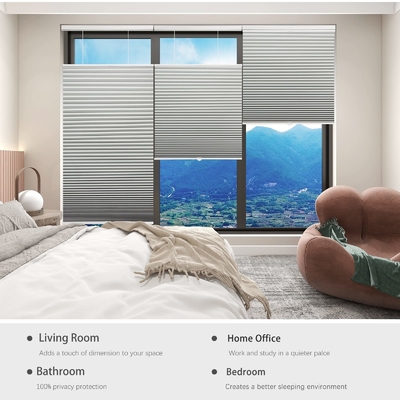 WELLSOURCE Light Filtering/Dimout Cellular Shades Cordless, Top Down Bottom Up Blinds for Windows, 1.5&quot; Single Cell Plea
