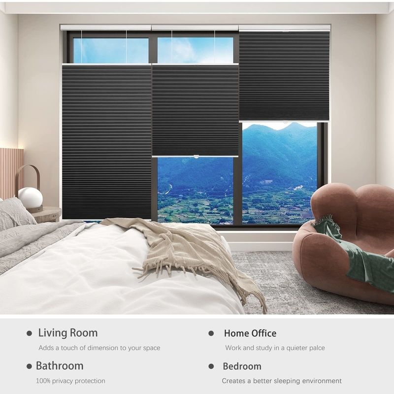 WELLSOURCE Light Filtering/Dimout Cellular Shades Cordless, Top Down Bottom Up Blinds for Windows, 1.5&quot; Single Cell Plea